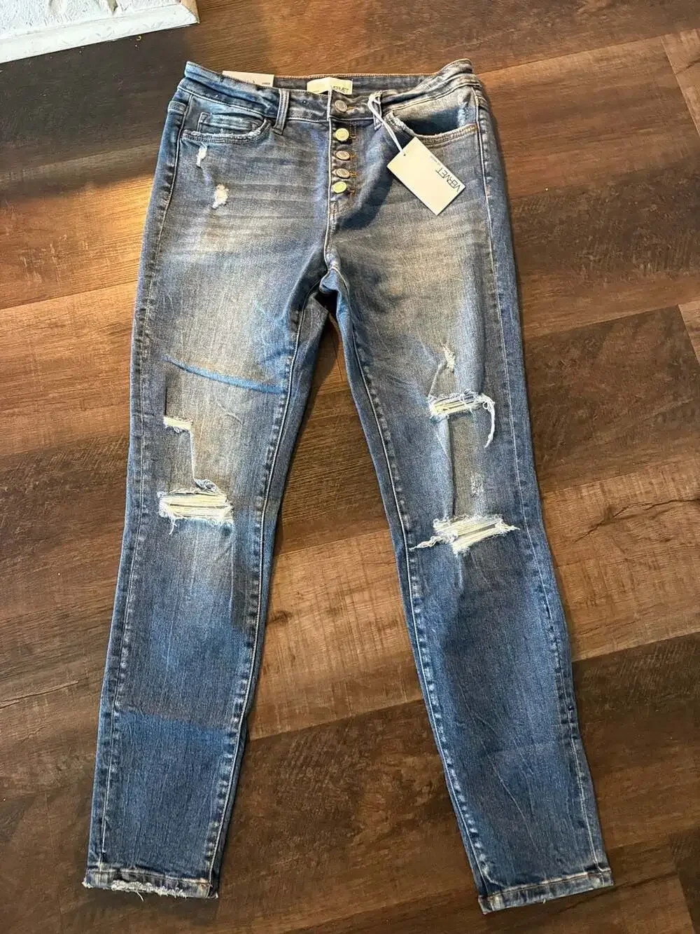 Vervet Amber Mid-Rise Distressed Button Fly Skinny Jeans